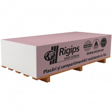 PLACA GIPS CARTON RIGIPS RF, ANTIFOC, 12.5 x 1200 x 2600 MM